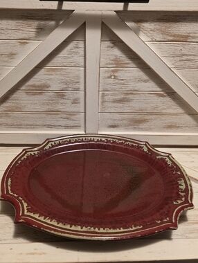 Bombay Company Vintage Large Scalloped Platter – Deep Burgundy & Sage Gold